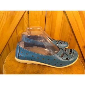 Earth Origins Gum Sole Comfort Shoes Blue Slip On Moccasin Size EU38 US7.5
